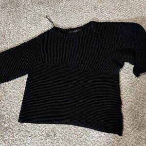 Guess Sweater Womens Medium Black Ribbed Knit Pullover Long Sleeve Crewneck Top